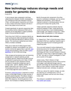 New technology reduces storage needs and costs for genomic data