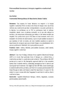 Psicoanálisis lacaniano y terapia cognitivo-conductual: vacíos Ian Parker