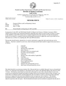 Appendix E  North Carolina Department of Health and Human Services Division of Medical Assistance Audit Section One Bank of America Plaza, 421 Fayetteville Street • Raleigh, N.C[removed]