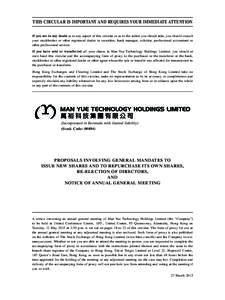 THIS CIRCULAR IS IMPORTANT AND REQUIRES YOUR IMMEDIATE ATTENTION If you are in any doubt as to any aspect of this circular or as to the action you should take, you should consult your stockbroker or other registered deal