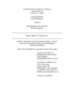 UNITED STATES COURT OF APPEALS FIFTH CIRCUIT CASE NO[removed]JANICE BROWN, Plaintiff/Appellant VERSUS