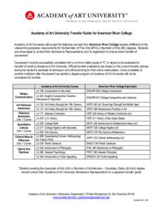 Academy of Art University Transfer Guide for American River College Academy of Art University will accept the following courses from American River College towards fulfillment of the Liberal Arts graduation requirements 