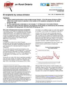 Microsoft Word - Focus on Rural Ontario #14 EI Recipients by CD aug 29 norm.docx