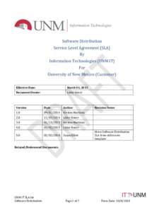 Software Distribution Service Level Agreement (SLA) By Information Technologies (UNM IT) For University of New Mexico (Customer)