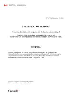 Statement of Reasons - Initiation of Investigations