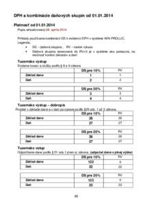 DPH a kombinácie daňových skupín odPlatnosť odPopis aktualizovaný:28. apríla 2014 Príklady používania kombinácií DS k evidencii DPH v systéme WIN PROLUC. Legenda: •