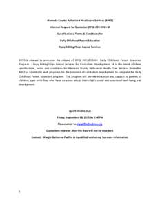 Alameda County Behavioral Healthcare Services (BHCS) Informal Request for Quotation (RFQ) #ECSpecifications, Terms & Conditions for Early Childhood Parent Education Copy Editing/Copy Layout Services