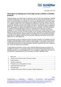 Chromium compounds / Occupational safety and health / Sodium compounds / Substance of very high concern / Chromic acid / Geislingen an der Steige / Chromate and dichromate / Chromium trioxide / Potassium dichromate / Chemistry / Oxidizing agents / Chromates