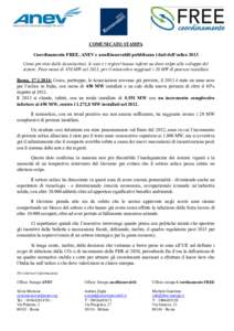 COMUNICATO STAMPA Coordinamento FREE, ANEV e assoRinnovabili pubblicano i dati dell’eolico 2013 Come previsto dalle Associazioni, le aste e i registri hanno inferto un duro colpo allo sviluppo del settore. Poco meno di