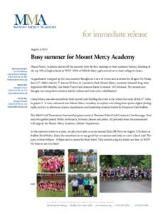 Mount Mercy Academy  for immediate release August 4, 2015