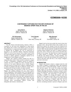 Proceedings of the 12th International Conference on Environmental Remediation and Radioactive Waste Management ICEM2009 October 11-15, 2009, Liverpool, UK  ICEM2009-16330