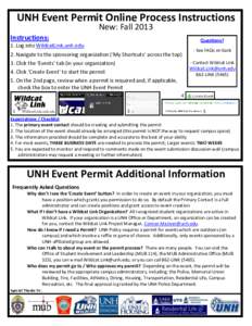 UNH Event Permit Online Process Instructions New: Fall 2013 Instructions:  Questions?