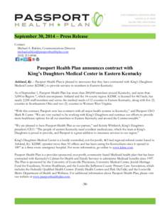 Passport Health Plan announces contract with King’s Daughters Medical Center in Eastern Kentucky
