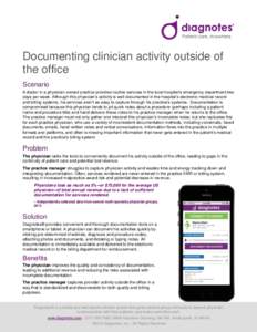 Documenting clinician activity outside of the office Scenario A doctor in a physician-owned practice provides routine services in the local hospital’s emergency department two days per week. Although this physician’s