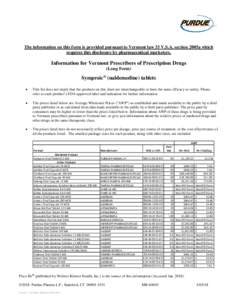 Information for Vermont Prescribers of Prescription Drugs