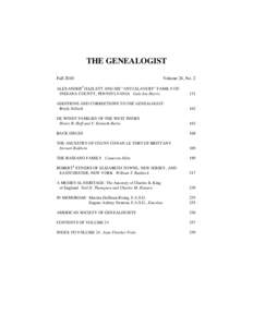 THE GENEALOGIST Fall 2010 Volume 24, No. 2  ALEXANDER2 HAZLETT AND HIS “ANTI-SLAVERY” FAMILY OF