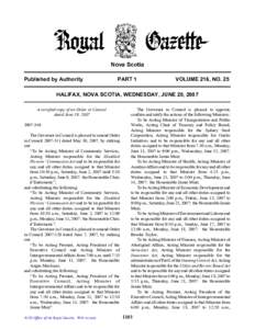 Nova Scotia Published by Authority PART 1  VOLUME 216, NO. 25