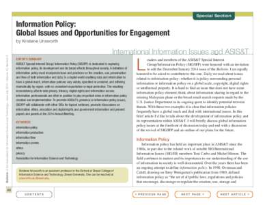 Special Section  Information Policy: Global Issues and Opportunities for Engagement Bulletin of the Association for Information Science and Technology – June/July 2014 – Volume 40, Number 5