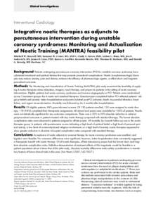 Clinical Investigations  Interventional Cardiology Integrative noetic therapies as adjuncts to percutaneous intervention during unstable