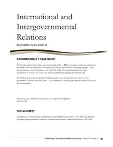 Alberta Provincial Budget[removed]International and Intergovernmental Relations Business Plan[removed]