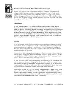 Honoring the Heritage of the JCRS Isaac Solomon Historic Synagogue A stone’s throw from one of the longest commercial streets in America, in the northern section of Lakewood, Colorado, sits a small, dusty synagogue, long unused. It can be found, tucked