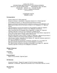 LOCAL 2150, I.B.E.W. INTERNATIONAL BROTHERHOOD OF ELECTRICAL WORKERS N56 W13777 SILVER SPRING DRIVE MENOMONEE FALLS, WI[removed]2552 * [removed] * FAX[removed]MICHAEL J. FOLLETT, BUSINESS MANAGER
