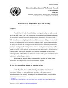 PART I – Overview of Security Council activities in the maintenance of international peace and security