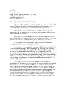 Jan. 8, 2014 Jocelyn Samuels Acting Assistant Attorney General for Civil Rights U.S. Department of Justice 950 Pennsylvania Ave., NW Washington DC 20530