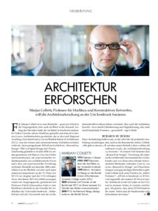 Neuberufung  Architektur Erforschen  Marjan Colletti, Professor für Hochbau und Konstruktives Entwerfen,­