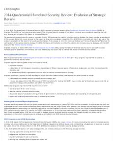 2014 Quadrennial Homeland Security Review: Evolution of Strategic Review