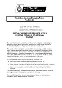 Australian Customs Dumping Notice No[removed]CUSTOMS ACT[removed]PART XVB NOTICE PURSUANT TO SECTION 269TL