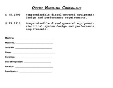 MSHA - Diesel - Checklist for Non-Permissible Equipment