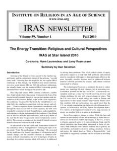 INSTITUTE ON RELIGION IN AN AGE OF SCIENCE www.iras.org IRAS  NEWSLETTER