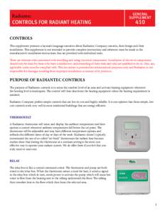 Radiantec  CONTROLS FOR RADIANT HEATING GENERAL SUPPLEMENT