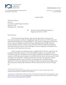 October 9, 2007 Ms. Nancy M. Morris Secretary U.S. Securities and Exchange Commission 100 F Street, N.E. Washington, D.C[removed]