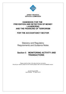 JERSEY FINANCIAL SERVICES COMMISSION HANDBOOK FOR THE PREVENTION AND DETECTION OF MONEY LAUNDERING