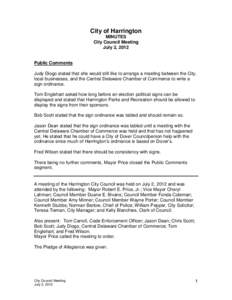 City of Harrington MINUTES City Council Meeting July 2, 2012  Public Comments