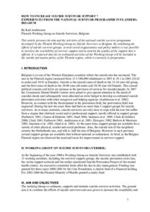 HOW TO INCREASE SUICIDE SURVIVOR SUPPORT ? EXPERIENCES FROM THE NATIONAL SURVIVOR PROGRAMME IN FLANDERSBELGIUM By Karl Andriessen Flemish Working Group on Suicide Survivors, Belgium This article presents the aim and the 