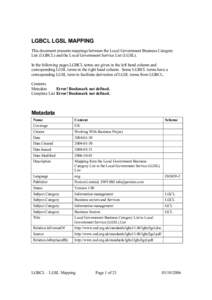 LGBCL LGSL MAPPING This document presents mappings between the Local Government Business Category List (LGBCL) and the Local Government Service List (LGSL). In the following pages LGBCL terms are given in the left hand c