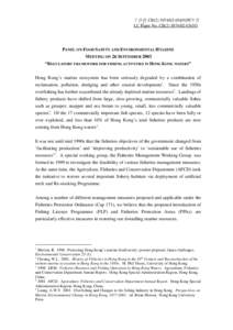 立法會 CB[removed])號文件 LC Paper No. CB[removed]) PANEL ON FOOD SAFETY AND ENVIRONMENTAL HYGIENE MEETING ON 26 SEPTEMBER 2003 “REGULATORY FRAMEWORK FOR FISHING ACTIVITIES IN HONG KONG WATERS”