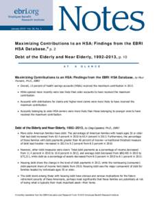 “Maximizing Contributions to an HSA: Findings from the EBRI HSA Database,®” and “Debt of the Elderly and Near Elderly, 1992–2013”