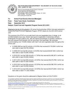 THE STATE EDUCATION DEPARTMENT / THE UNIVERSITY OF THE STATE OF NEW YORK / ALBANY, NY[removed]Office for Prekindergarten through Grade 12 Education School Operations and Management Child Nutrition Program Administration 89