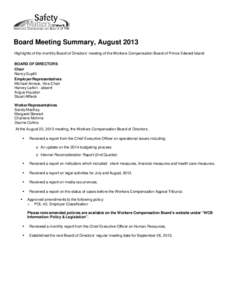 Board Meeting Summary - August 2013