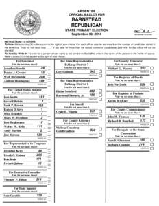 ABSENTEE OFFICIAL BALLOT FOR BARNSTEAD REPUBLICAN STATE PRIMARY ELECTION