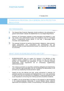 POSITION PAPER  17 October 2012 COMMISSION PROPOSAL ON A GENERAL DATA PROTECTION REGULATION