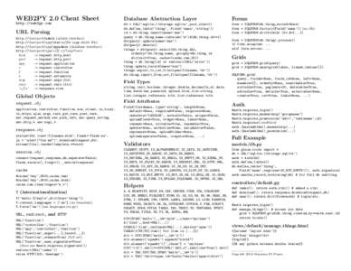 WEB2PY 2.0 Cheat Sheet  Database Abstraction Layer Forms