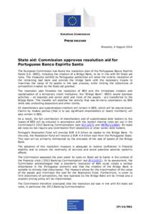 EUROPEAN COMMISSION  PRESS RELEASE Brussels, 4 August[removed]State aid: Commission approves resolution aid for