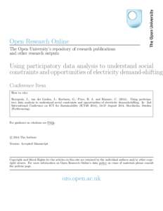 Open Research Online The Open University’s repository of research publications and other research outputs Using participatory data analysis to understand social constraints and opportunities of electricity demand-shift