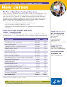 Preventive Health and Health Services Block Grant  New Jersey The Role of Block Grant Funding in New Jersey In 1981, Congress authorized the Preventive Health and Health Services (PHHS) Block Grant. The PHHS Block Grant 