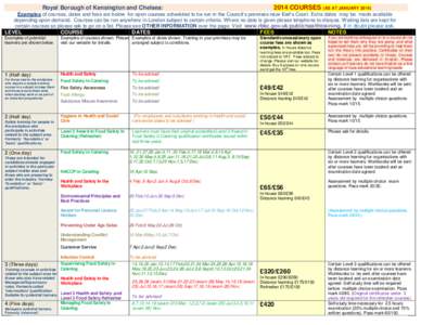 Royal Borough of Kensington and Chelsea:  2014 COURSES (AS AT JANUARY 2014)